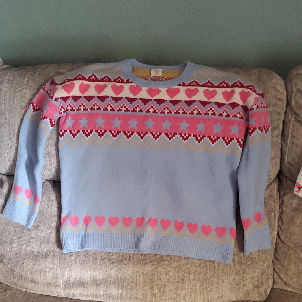 Charming Heart and Star Sweater - Blue and Pink Size L (10-12) Plus